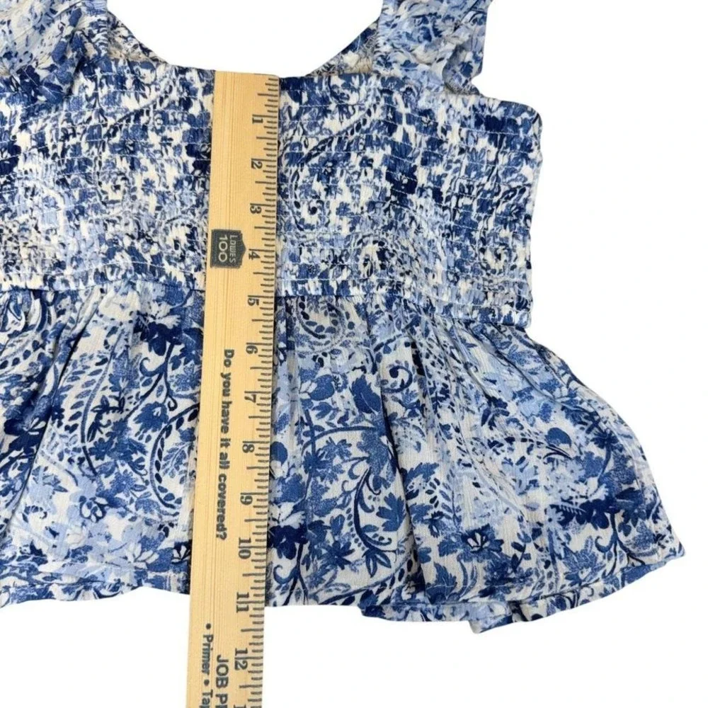 Hollister Smocked Floral Paisley Babydoll Tank Top Blue White Womens S - Picture 8 of 8
